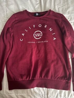 Young & Reckless Crewneck Sweater in Burgundy with White Logo